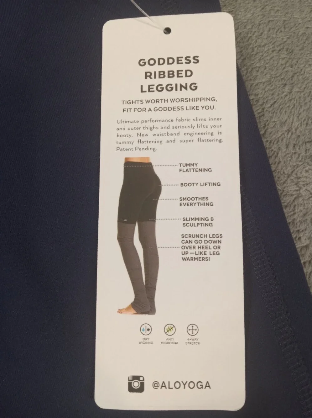 Alo Yoga Goddess Ribbed Legging Scrunched Blue & Black Yoga Pants Women Size:L - Picture 5 of 9